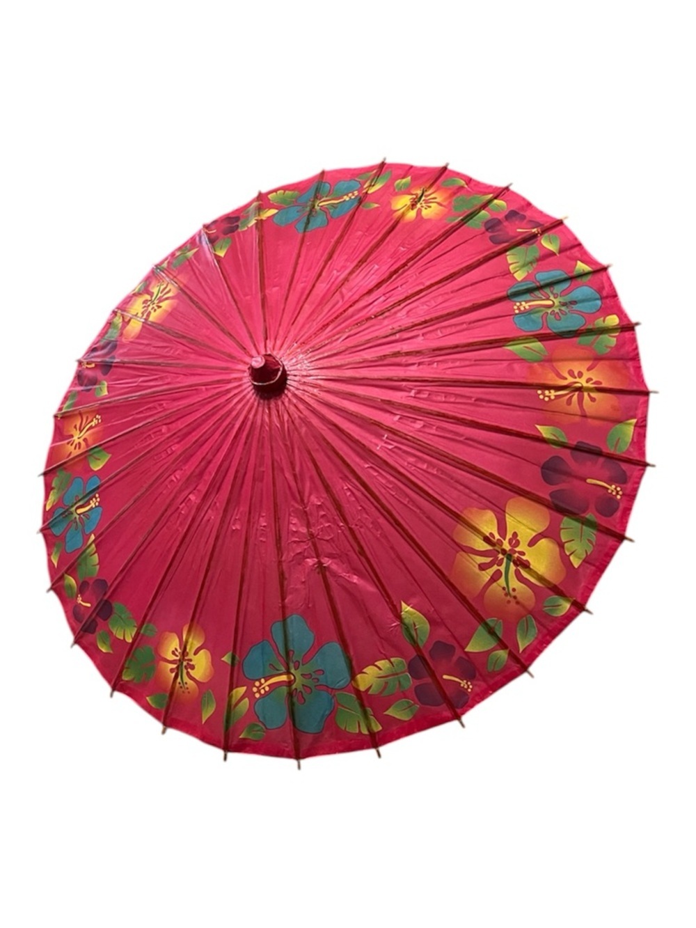 Vintage Bamboo Pink Floral Paper Parasol